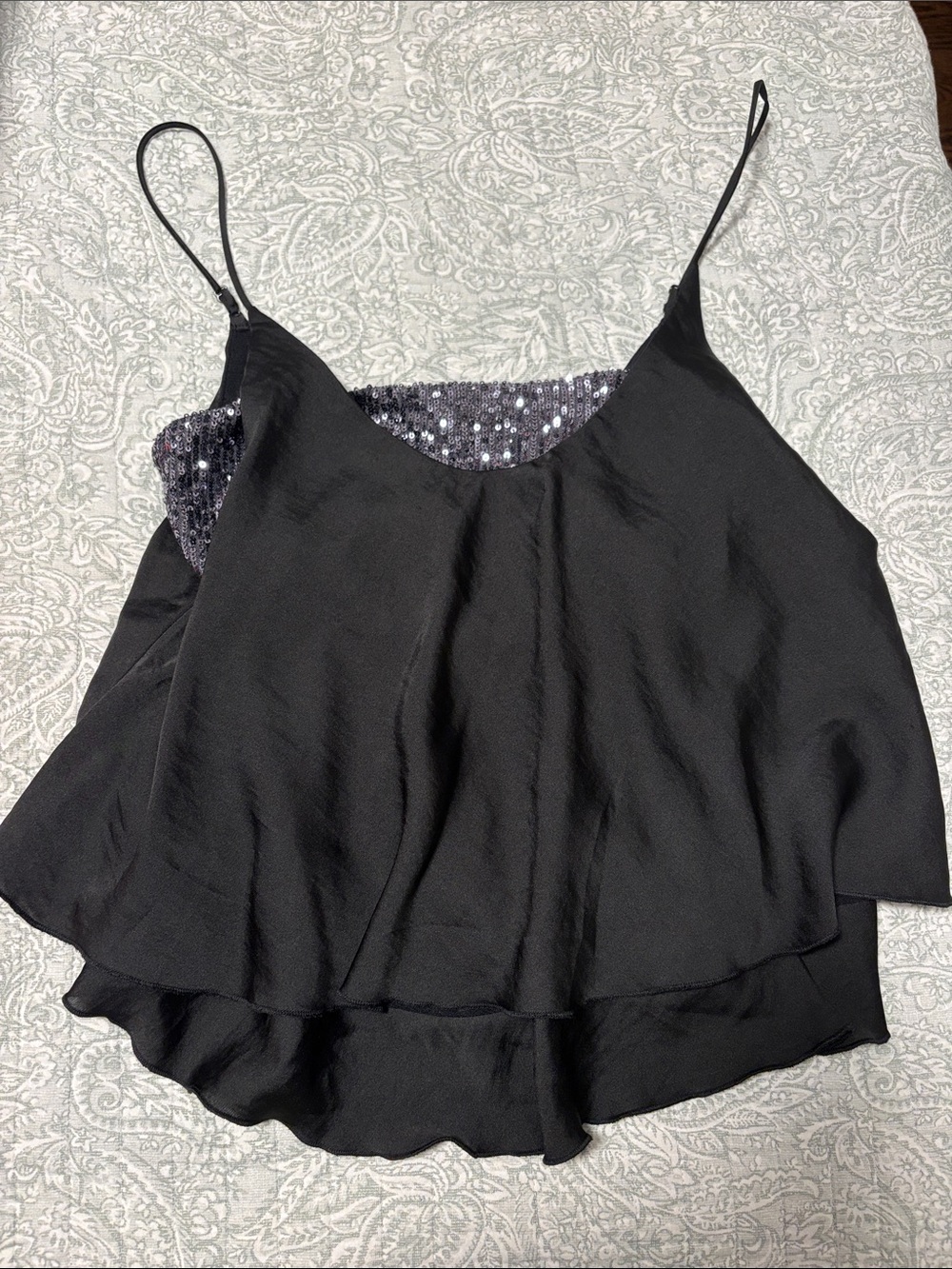 Free People Black Sequin-Trim Spaghetti Strap Women's Tank Top